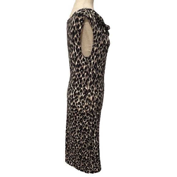 Ann Taylor Sheath Dress Small Sleeveless Leopard Print Cowl Neck Career - Picture 8 of 10